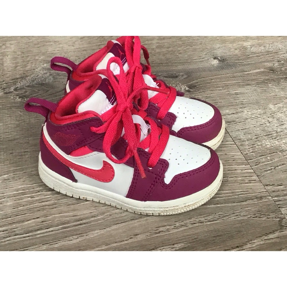 Jordan 1 Mid Shoes Infant 5C Baby Toddler Very Berry Rush Sneakers 644507-661